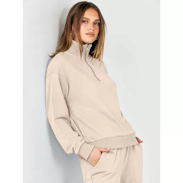 imageANRABESS Women 2 Piece Outfits Half Zip Sweatshirt amp Wide Leg Pants Sweatsuit Lounge Set 2023 Fall Tracksuits with PocketsDeep Apricot