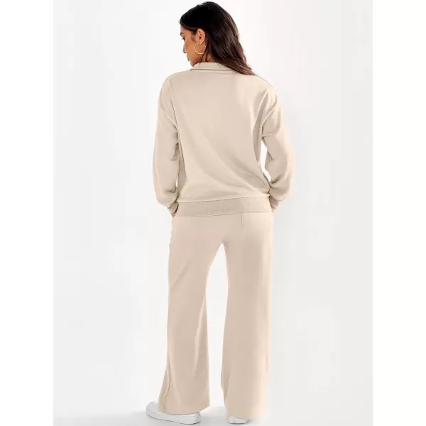 imageANRABESS Women 2 Piece Outfits Half Zip Sweatshirt amp Wide Leg Pants Sweatsuit Lounge Set 2023 Fall Tracksuits with PocketsDeep Apricot