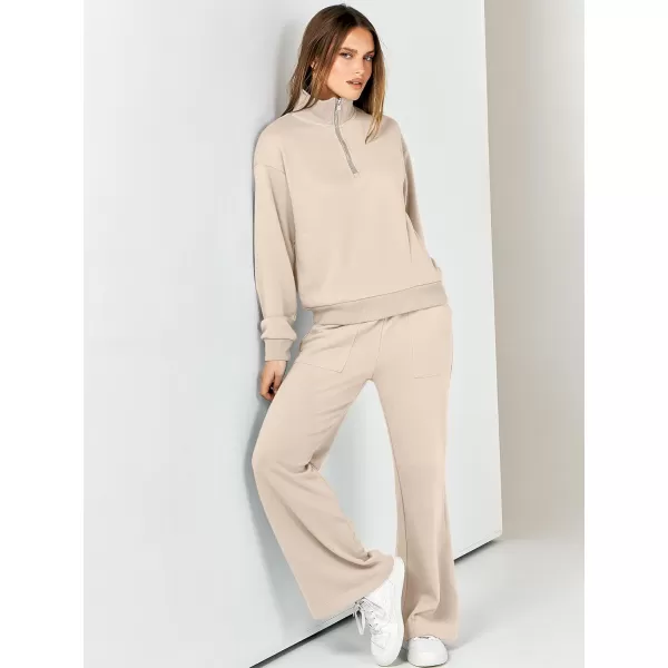 imageANRABESS Women 2 Piece Outfits Half Zip Sweatshirt amp Wide Leg Pants Sweatsuit Lounge Set 2023 Fall Tracksuits with PocketsDeep Apricot