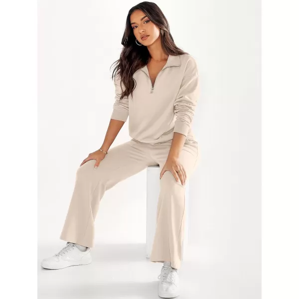 imageANRABESS Women 2 Piece Outfits Half Zip Sweatshirt amp Wide Leg Pants Sweatsuit Lounge Set 2023 Fall Tracksuits with PocketsDeep Apricot
