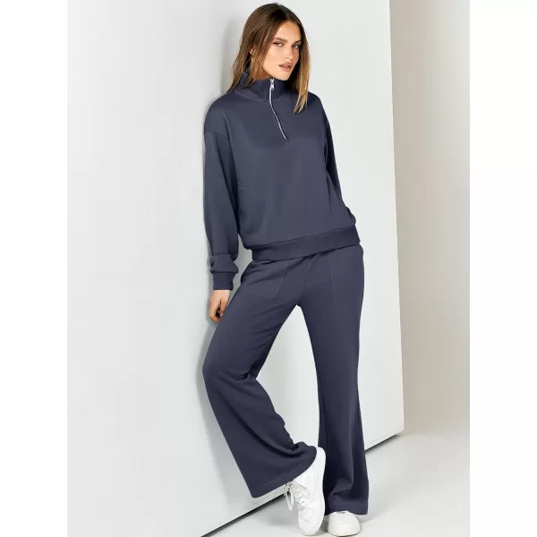 imageANRABESS Women 2 Piece Outfits Half Zip Sweatshirt amp Wide Leg Pants Sweatsuit Lounge Set 2023 Fall Tracksuits with PocketsDeep Blue