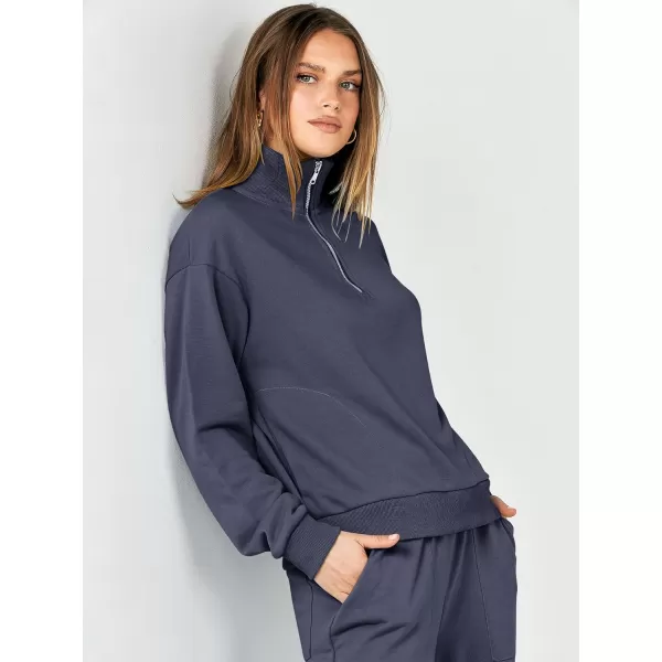 imageANRABESS Women 2 Piece Outfits Half Zip Sweatshirt amp Wide Leg Pants Sweatsuit Lounge Set 2023 Fall Tracksuits with PocketsDeep Blue