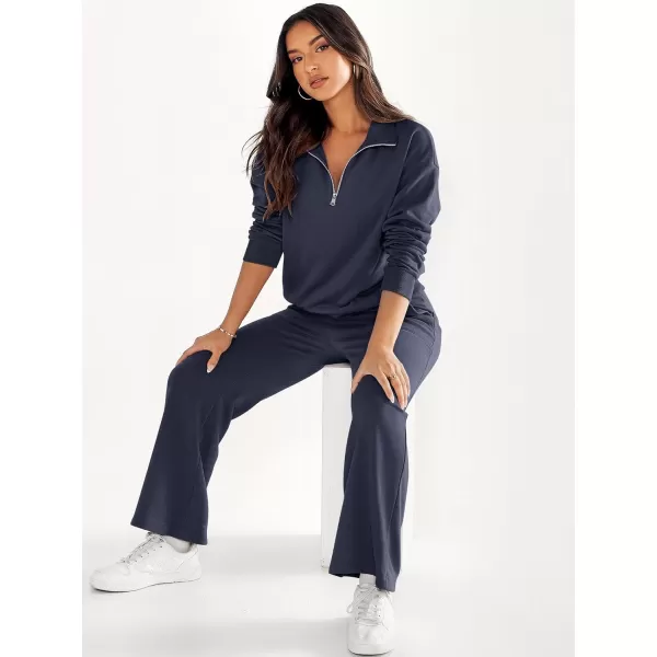 imageANRABESS Women 2 Piece Outfits Half Zip Sweatshirt amp Wide Leg Pants Sweatsuit Lounge Set 2023 Fall Tracksuits with PocketsDeep Blue