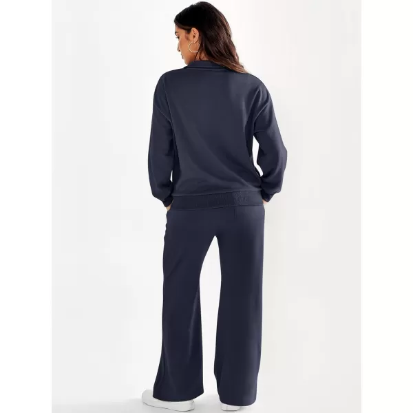 imageANRABESS Women 2 Piece Outfits Half Zip Sweatshirt amp Wide Leg Pants Sweatsuit Lounge Set 2023 Fall Tracksuits with PocketsDeep Blue