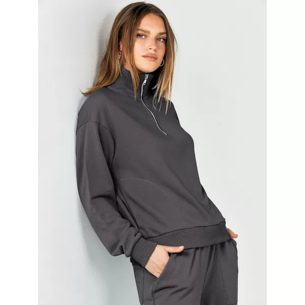 imageANRABESS Women 2 Piece Outfits Half Zip Sweatshirt amp Wide Leg Pants Sweatsuit Lounge Set 2023 Fall Tracksuits with PocketsGray