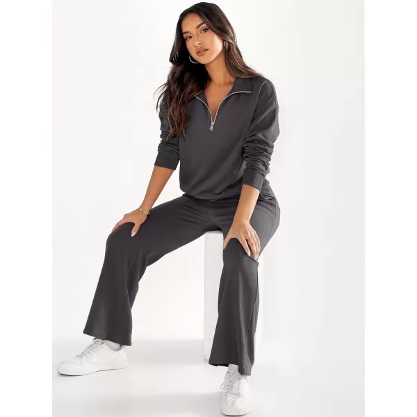 imageANRABESS Women 2 Piece Outfits Half Zip Sweatshirt amp Wide Leg Pants Sweatsuit Lounge Set 2023 Fall Tracksuits with PocketsGray