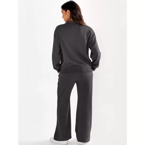 imageANRABESS Women 2 Piece Outfits Half Zip Sweatshirt amp Wide Leg Pants Sweatsuit Lounge Set 2023 Fall Tracksuits with PocketsGray