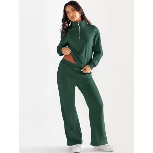 imageANRABESS Women 2 Piece Outfits Half Zip Sweatshirt amp Wide Leg Pants Sweatsuit Lounge Set 2023 Fall Tracksuits with PocketsGreen