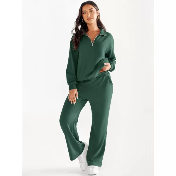 imageANRABESS Women 2 Piece Outfits Half Zip Sweatshirt amp Wide Leg Pants Sweatsuit Lounge Set 2023 Fall Tracksuits with PocketsGreen