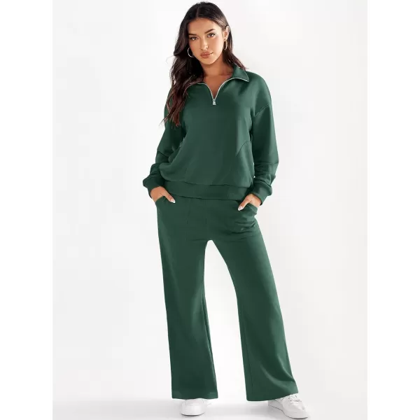 imageANRABESS Women 2 Piece Outfits Half Zip Sweatshirt amp Wide Leg Pants Sweatsuit Lounge Set 2023 Fall Tracksuits with PocketsGreen