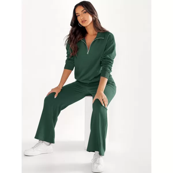 imageANRABESS Women 2 Piece Outfits Half Zip Sweatshirt amp Wide Leg Pants Sweatsuit Lounge Set 2023 Fall Tracksuits with PocketsGreen