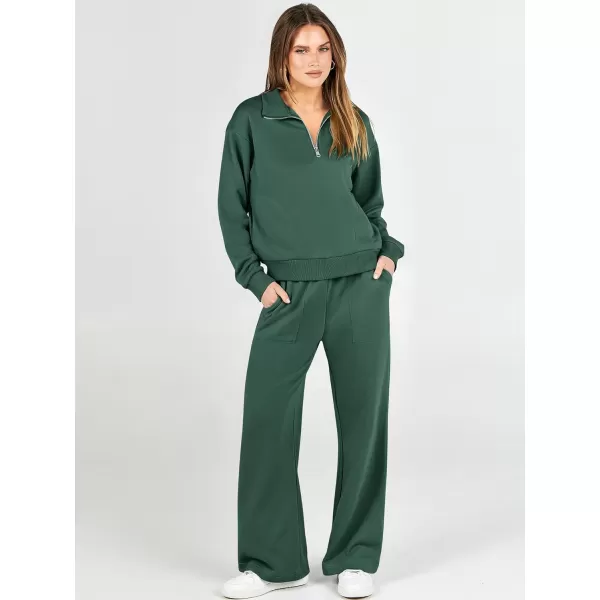 imageANRABESS Women 2 Piece Outfits Half Zip Sweatshirt amp Wide Leg Pants Sweatsuit Lounge Set 2023 Fall Tracksuits with PocketsGreen
