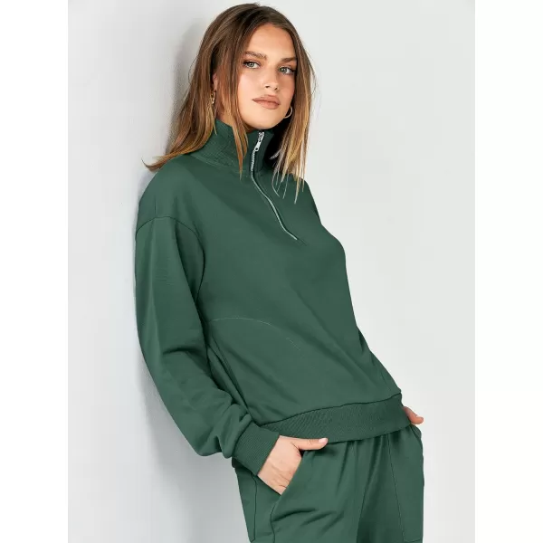 imageANRABESS Women 2 Piece Outfits Half Zip Sweatshirt amp Wide Leg Pants Sweatsuit Lounge Set 2023 Fall Tracksuits with PocketsGreen