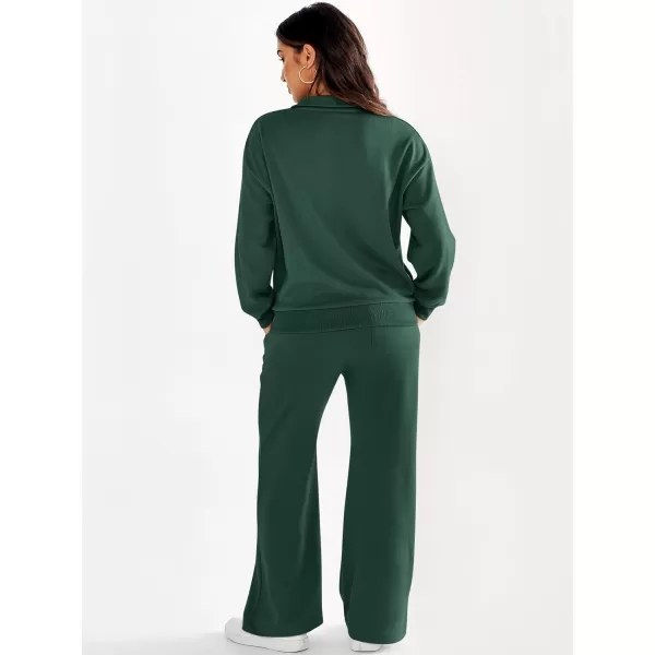 imageANRABESS Women 2 Piece Outfits Half Zip Sweatshirt amp Wide Leg Pants Sweatsuit Lounge Set 2023 Fall Tracksuits with PocketsGreen