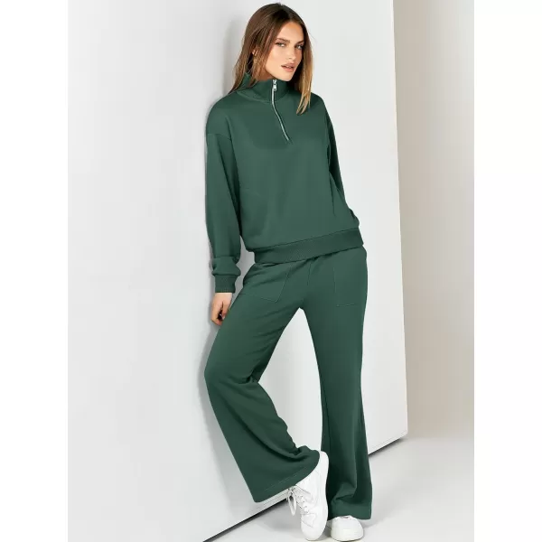 imageANRABESS Women 2 Piece Outfits Half Zip Sweatshirt amp Wide Leg Pants Sweatsuit Lounge Set 2023 Fall Tracksuits with PocketsGreen