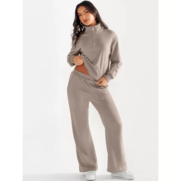 imageANRABESS Women 2 Piece Outfits Half Zip Sweatshirt amp Wide Leg Pants Sweatsuit Lounge Set 2023 Fall Tracksuits with PocketsKhaki