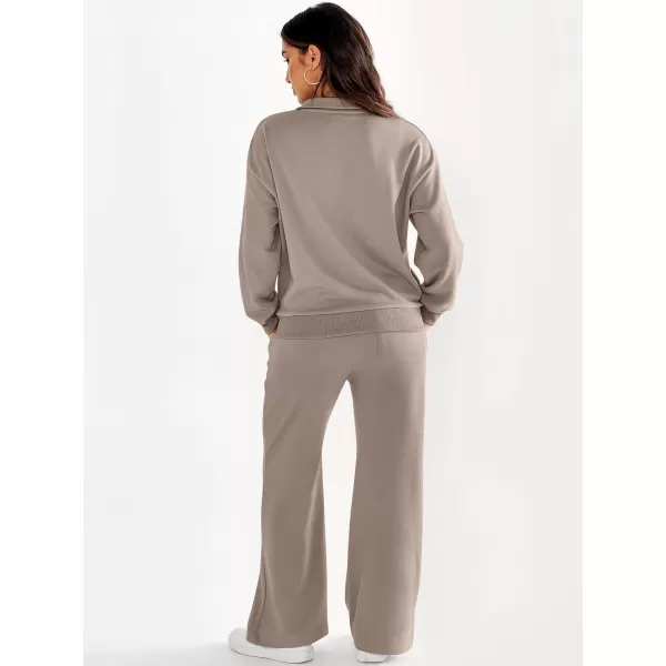 imageANRABESS Women 2 Piece Outfits Half Zip Sweatshirt amp Wide Leg Pants Sweatsuit Lounge Set 2023 Fall Tracksuits with PocketsKhaki