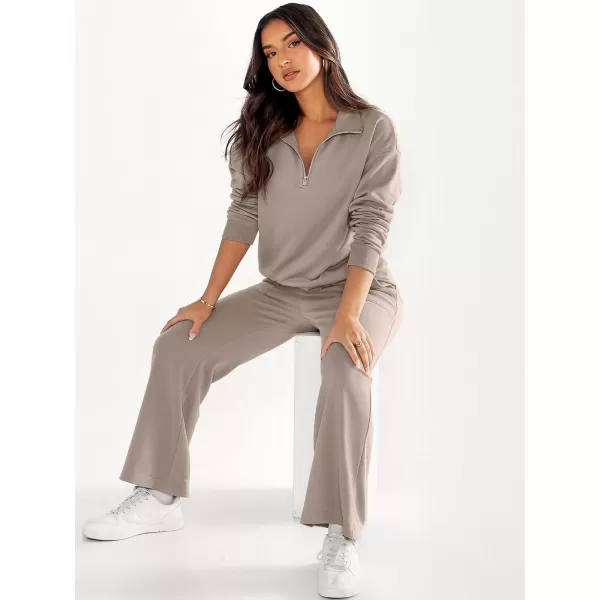 imageANRABESS Women 2 Piece Outfits Half Zip Sweatshirt amp Wide Leg Pants Sweatsuit Lounge Set 2023 Fall Tracksuits with PocketsKhaki