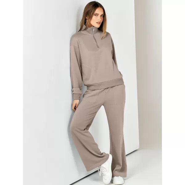 imageANRABESS Women 2 Piece Outfits Half Zip Sweatshirt amp Wide Leg Pants Sweatsuit Lounge Set 2023 Fall Tracksuits with PocketsKhaki