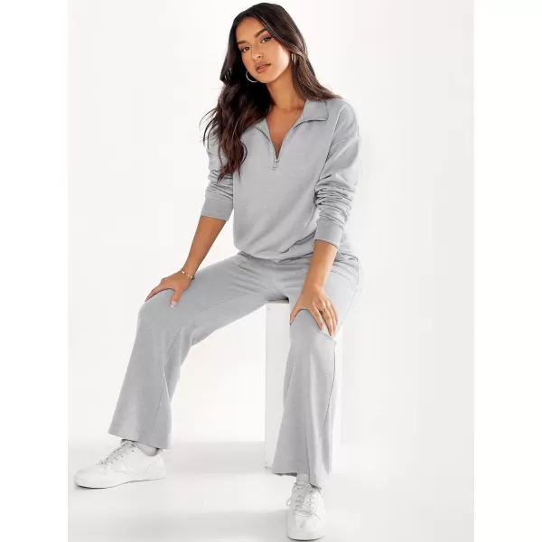 imageANRABESS Women 2 Piece Outfits Half Zip Sweatshirt amp Wide Leg Pants Sweatsuit Lounge Set 2023 Fall Tracksuits with PocketsLight Gray