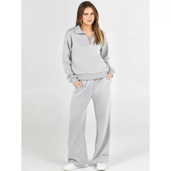 imageANRABESS Women 2 Piece Outfits Half Zip Sweatshirt amp Wide Leg Pants Sweatsuit Lounge Set 2023 Fall Tracksuits with PocketsLight Gray
