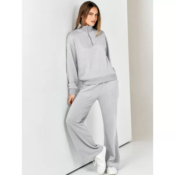imageANRABESS Women 2 Piece Outfits Half Zip Sweatshirt amp Wide Leg Pants Sweatsuit Lounge Set 2023 Fall Tracksuits with PocketsLight Gray