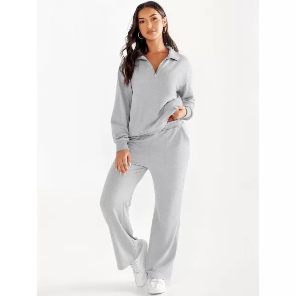 imageANRABESS Women 2 Piece Outfits Half Zip Sweatshirt amp Wide Leg Pants Sweatsuit Lounge Set 2023 Fall Tracksuits with PocketsLight Gray