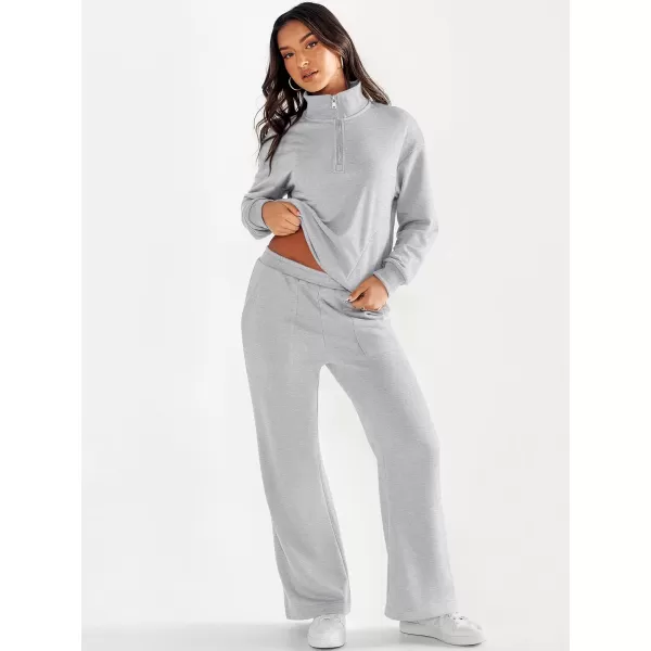 imageANRABESS Women 2 Piece Outfits Half Zip Sweatshirt amp Wide Leg Pants Sweatsuit Lounge Set 2023 Fall Tracksuits with PocketsLight Gray