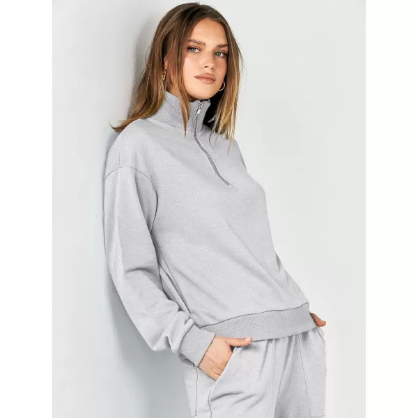 imageANRABESS Women 2 Piece Outfits Half Zip Sweatshirt amp Wide Leg Pants Sweatsuit Lounge Set 2023 Fall Tracksuits with PocketsLight Gray