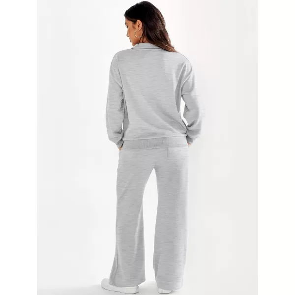 imageANRABESS Women 2 Piece Outfits Half Zip Sweatshirt amp Wide Leg Pants Sweatsuit Lounge Set 2023 Fall Tracksuits with PocketsLight Gray
