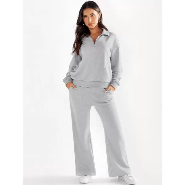 imageANRABESS Women 2 Piece Outfits Half Zip Sweatshirt amp Wide Leg Pants Sweatsuit Lounge Set 2023 Fall Tracksuits with PocketsLight Gray