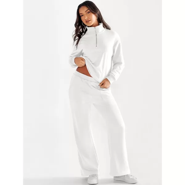 imageANRABESS Women 2 Piece Outfits Half Zip Sweatshirt amp Wide Leg Pants Sweatsuit Lounge Set 2023 Fall Tracksuits with PocketsWhite
