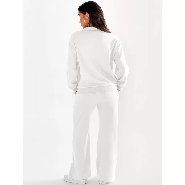 imageANRABESS Women 2 Piece Outfits Half Zip Sweatshirt amp Wide Leg Pants Sweatsuit Lounge Set 2023 Fall Tracksuits with PocketsWhite