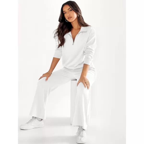 imageANRABESS Women 2 Piece Outfits Half Zip Sweatshirt amp Wide Leg Pants Sweatsuit Lounge Set 2023 Fall Tracksuits with PocketsWhite