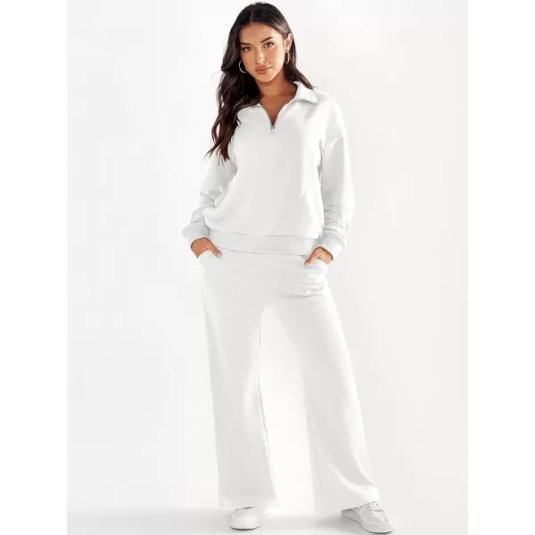 imageANRABESS Women 2 Piece Outfits Half Zip Sweatshirt amp Wide Leg Pants Sweatsuit Lounge Set 2023 Fall Tracksuits with PocketsWhite