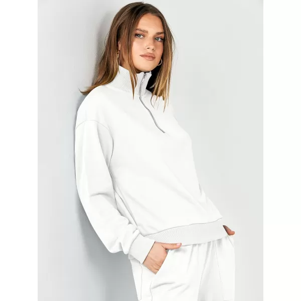 imageANRABESS Women 2 Piece Outfits Half Zip Sweatshirt amp Wide Leg Pants Sweatsuit Lounge Set 2023 Fall Tracksuits with PocketsWhite