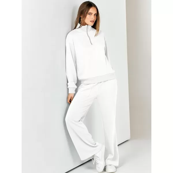 imageANRABESS Women 2 Piece Outfits Half Zip Sweatshirt amp Wide Leg Pants Sweatsuit Lounge Set 2023 Fall Tracksuits with PocketsWhite