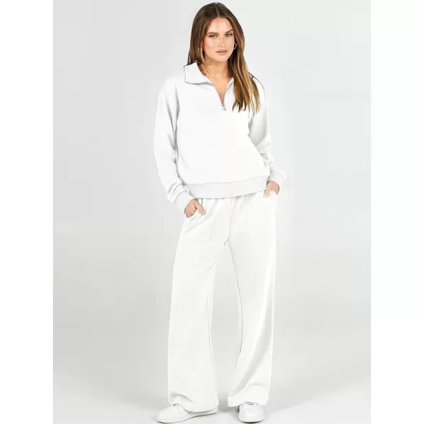 imageANRABESS Women 2 Piece Outfits Half Zip Sweatshirt amp Wide Leg Pants Sweatsuit Lounge Set 2023 Fall Tracksuits with PocketsWhite
