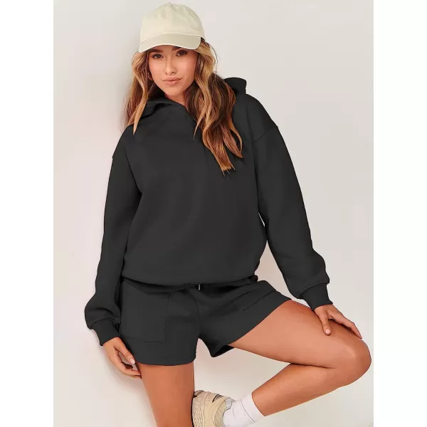 imageANRABESS Women 2 Piece Outfits Hoodie Short Set Oversized Sweatshirt Shorts Sweatsuit Y2K ClothesBlack