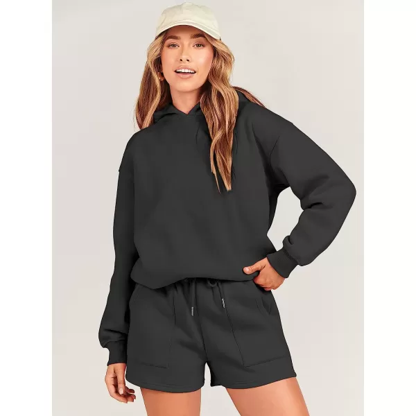 imageANRABESS Women 2 Piece Outfits Hoodie Short Set Oversized Sweatshirt Shorts Sweatsuit Y2K ClothesBlack