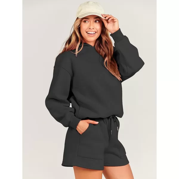 imageANRABESS Women 2 Piece Outfits Hoodie Short Set Oversized Sweatshirt Shorts Sweatsuit Y2K ClothesBlack