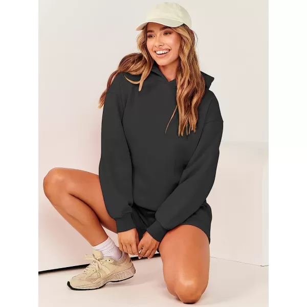 imageANRABESS Women 2 Piece Outfits Hoodie Short Set Oversized Sweatshirt Shorts Sweatsuit Y2K ClothesBlack