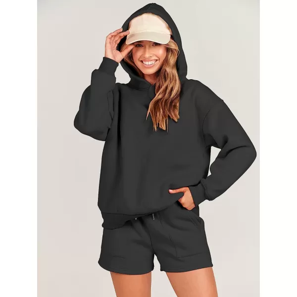 imageANRABESS Women 2 Piece Outfits Hoodie Short Set Oversized Sweatshirt Shorts Sweatsuit Y2K ClothesBlack