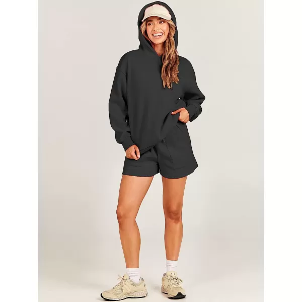 imageANRABESS Women 2 Piece Outfits Hoodie Short Set Oversized Sweatshirt Shorts Sweatsuit Y2K ClothesBlack
