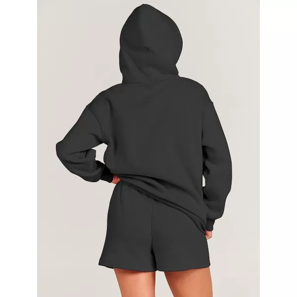 imageANRABESS Women 2 Piece Outfits Hoodie Short Set Oversized Sweatshirt Shorts Sweatsuit Y2K ClothesBlack