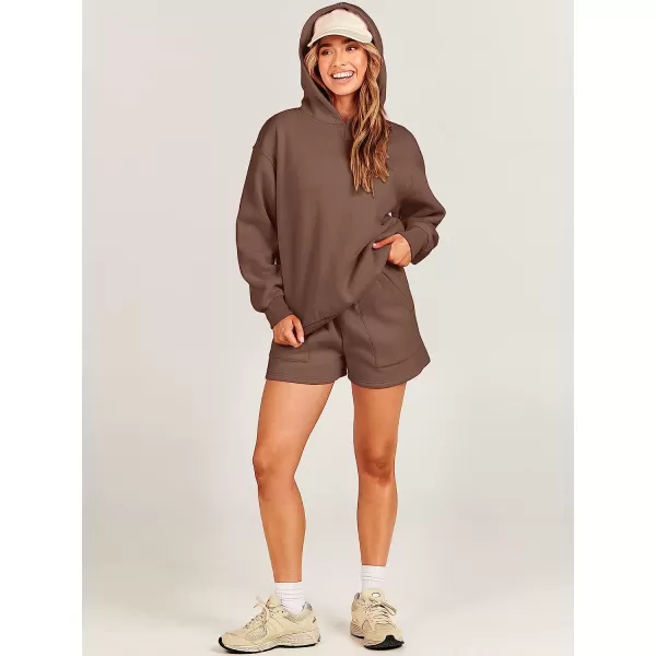 imageANRABESS Women 2 Piece Outfits Hoodie Short Set Oversized Sweatshirt Shorts Sweatsuit Y2K ClothesBrown