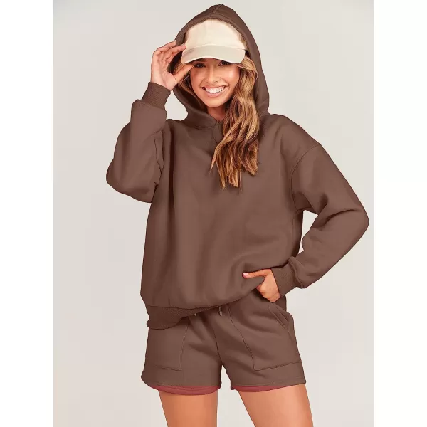 imageANRABESS Women 2 Piece Outfits Hoodie Short Set Oversized Sweatshirt Shorts Sweatsuit Y2K ClothesBrown