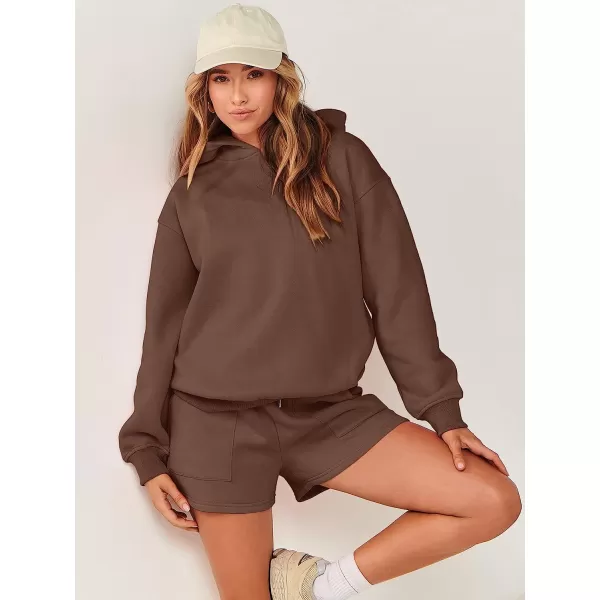 imageANRABESS Women 2 Piece Outfits Hoodie Short Set Oversized Sweatshirt Shorts Sweatsuit Y2K ClothesBrown