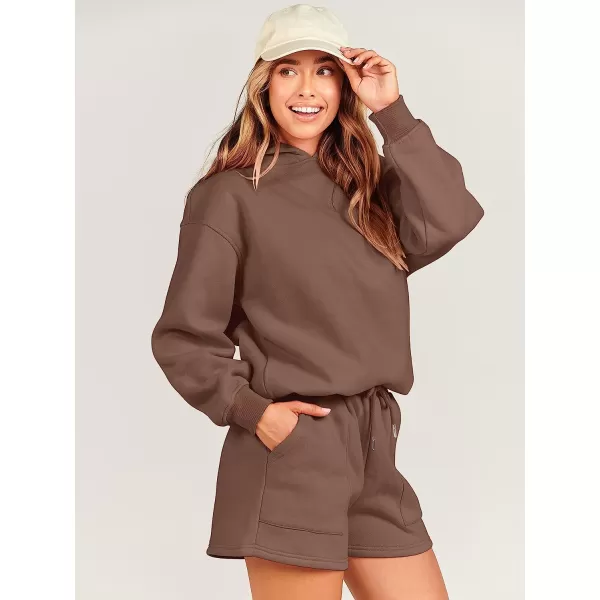 imageANRABESS Women 2 Piece Outfits Hoodie Short Set Oversized Sweatshirt Shorts Sweatsuit Y2K ClothesBrown