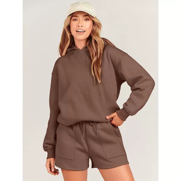 imageANRABESS Women 2 Piece Outfits Hoodie Short Set Oversized Sweatshirt Shorts Sweatsuit Y2K ClothesBrown
